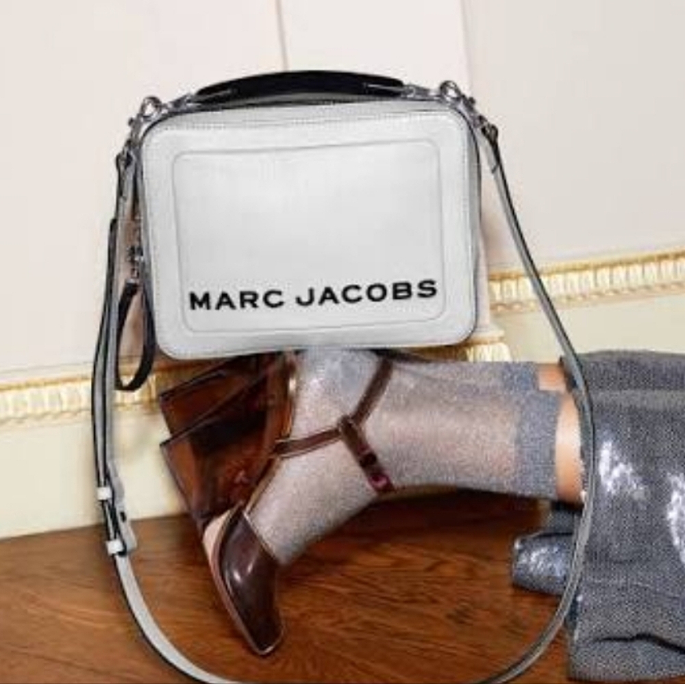Marc Jacobs Box 20 Textured Gray Black White Leather Calfskin Crossbody